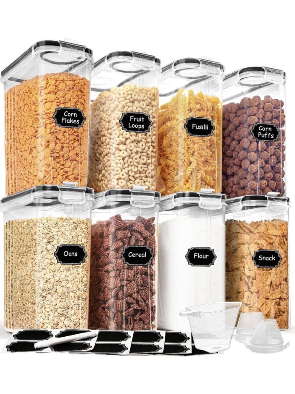 Airtight Cereal Storage Containers Set, 8PCS Food Organizers with Pour Spout
